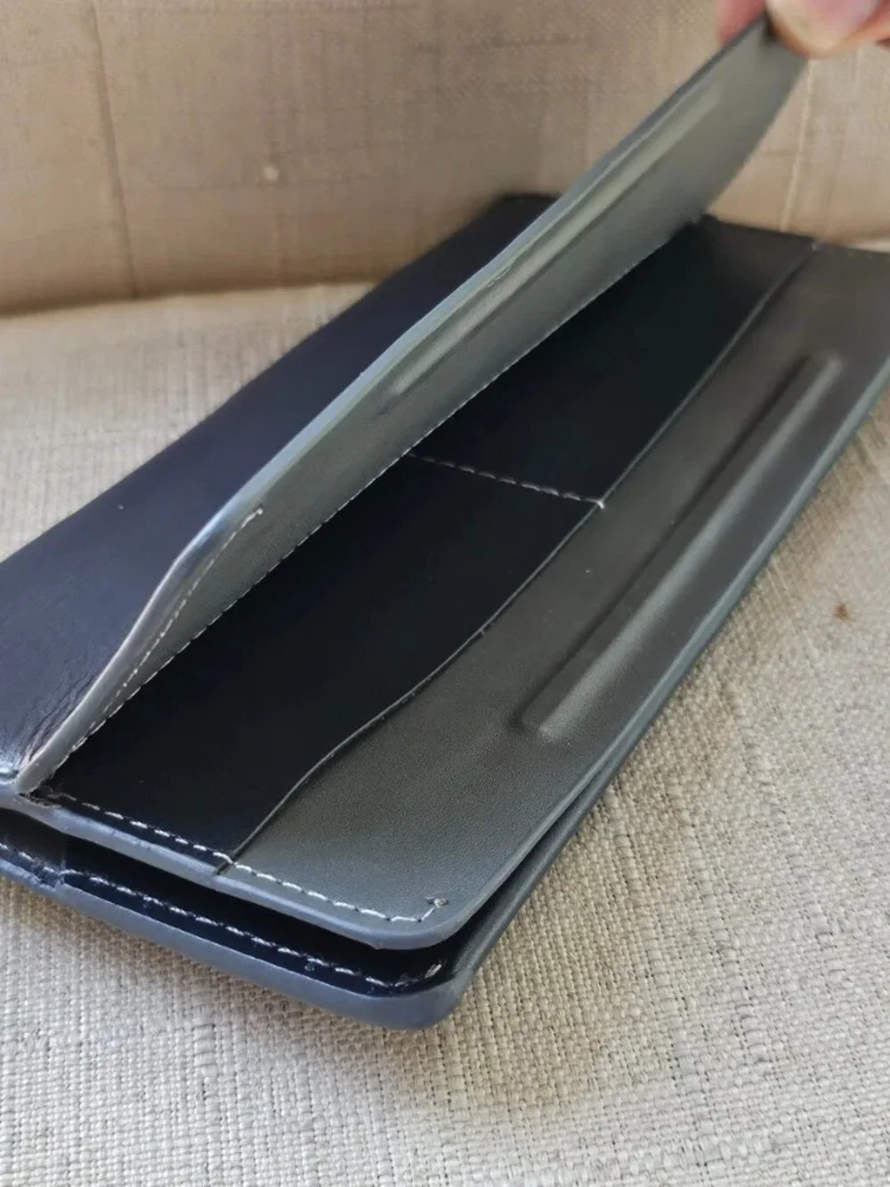 Waldor Long Wallet Slim Genuine Leather Magnet Dark Blue Card Holder Bifold